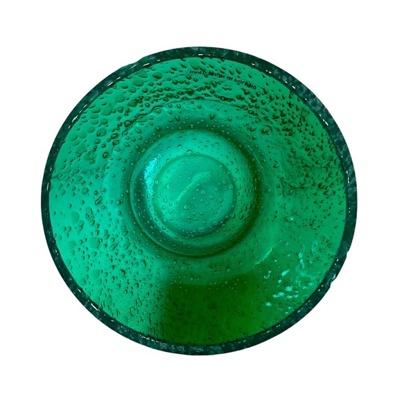 Vintage Oil Lamp Hand Blown Art Glass Emerald Green Bubbles Poland Triangle - Picture 3 of 7